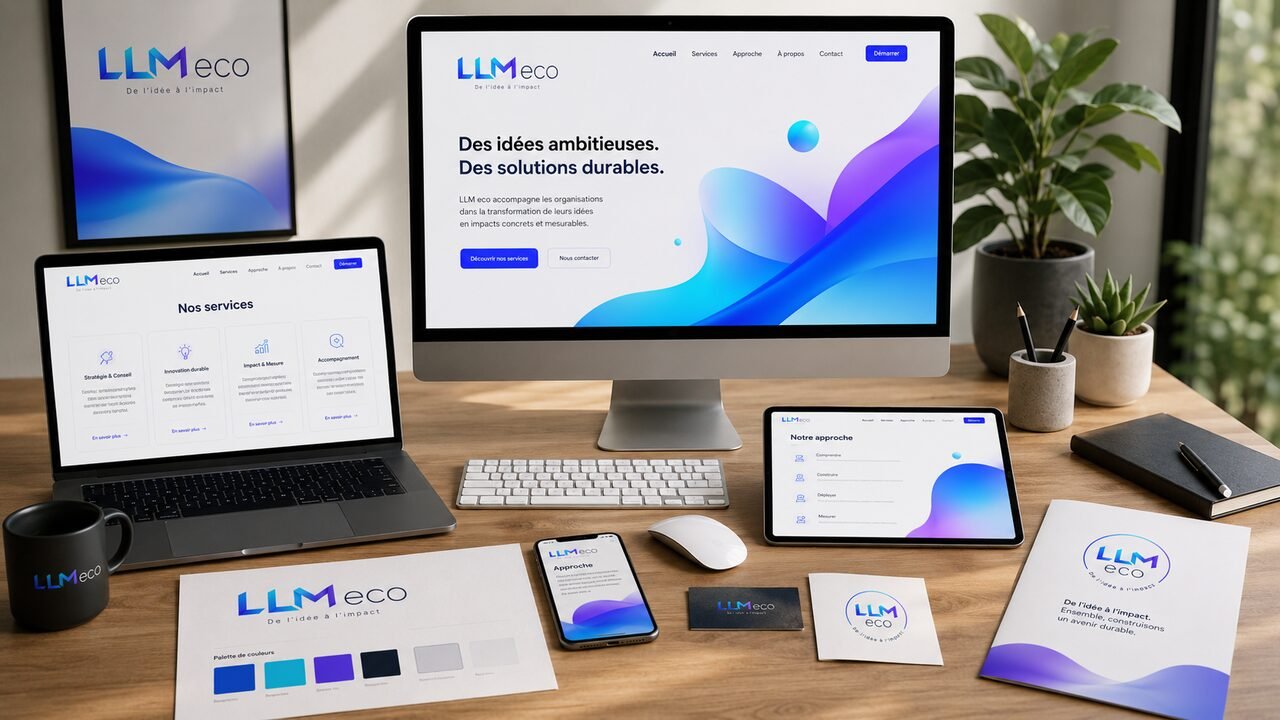 Poste de travail présentant un site web LLM Eco