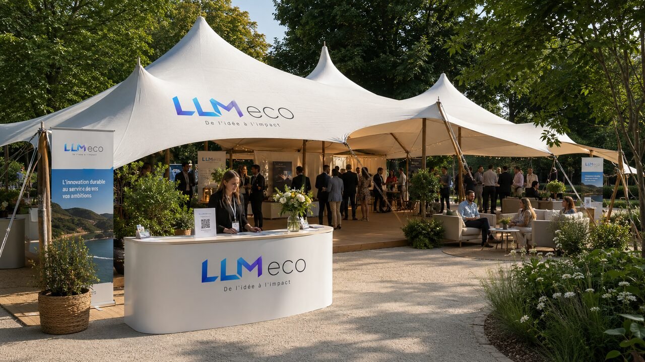 Pergola événementielle aux couleurs d'une marque