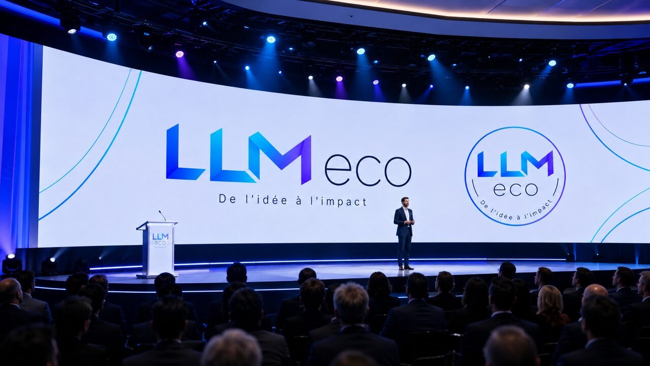 Présentation sur grand écran lors d'un événement LLM Eco
